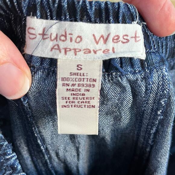 Studio West Women's Vintage Leopard Print Blue Denim Midi Skirt Size S - Picture 6 of 7